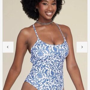 Racer-back criss cross back one piece swimsuit bathing suit, Carielle